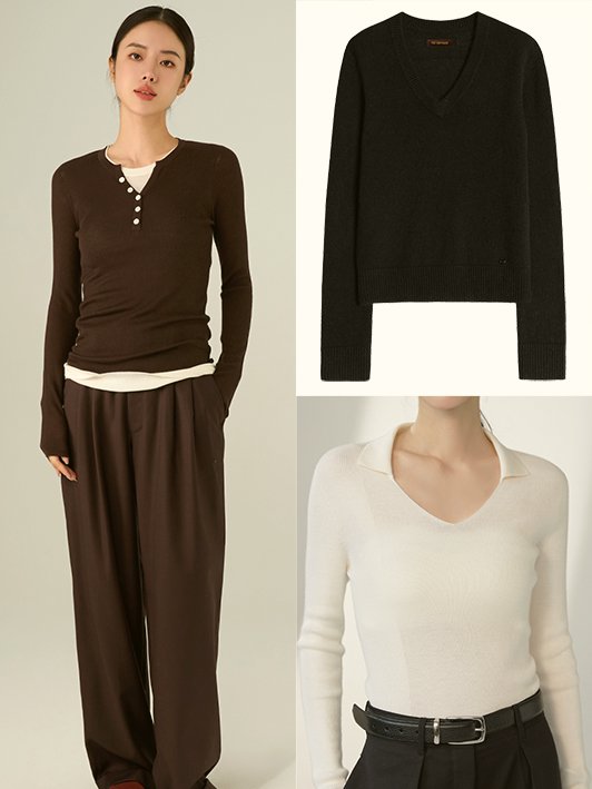 Elegant V-neck cashmere knitwear for office and casual luxury fashion lines