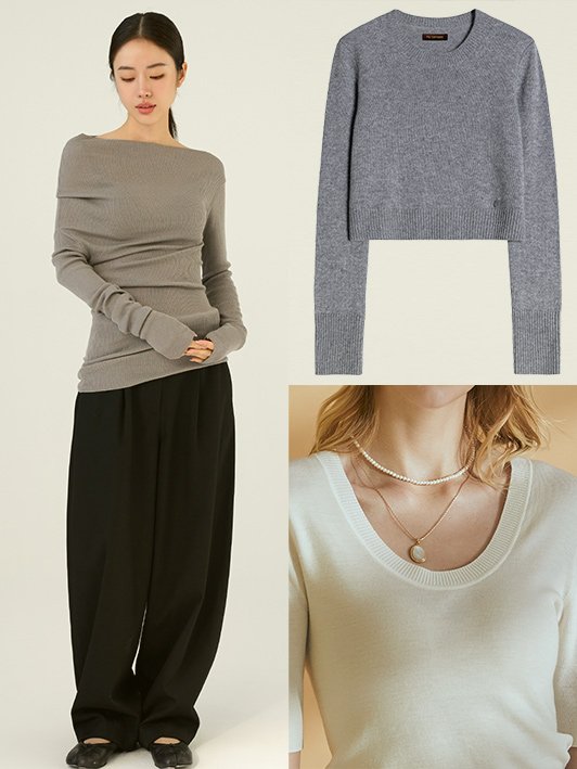 Classic cashmere crew neck sweaters in essential colors for brand core collections